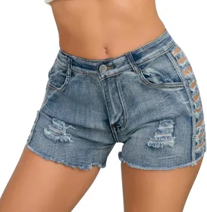 FEOYA Women’s High Waisted Stretchy Denim Shorts Sexy Cut Off Hot Jeans Shorts