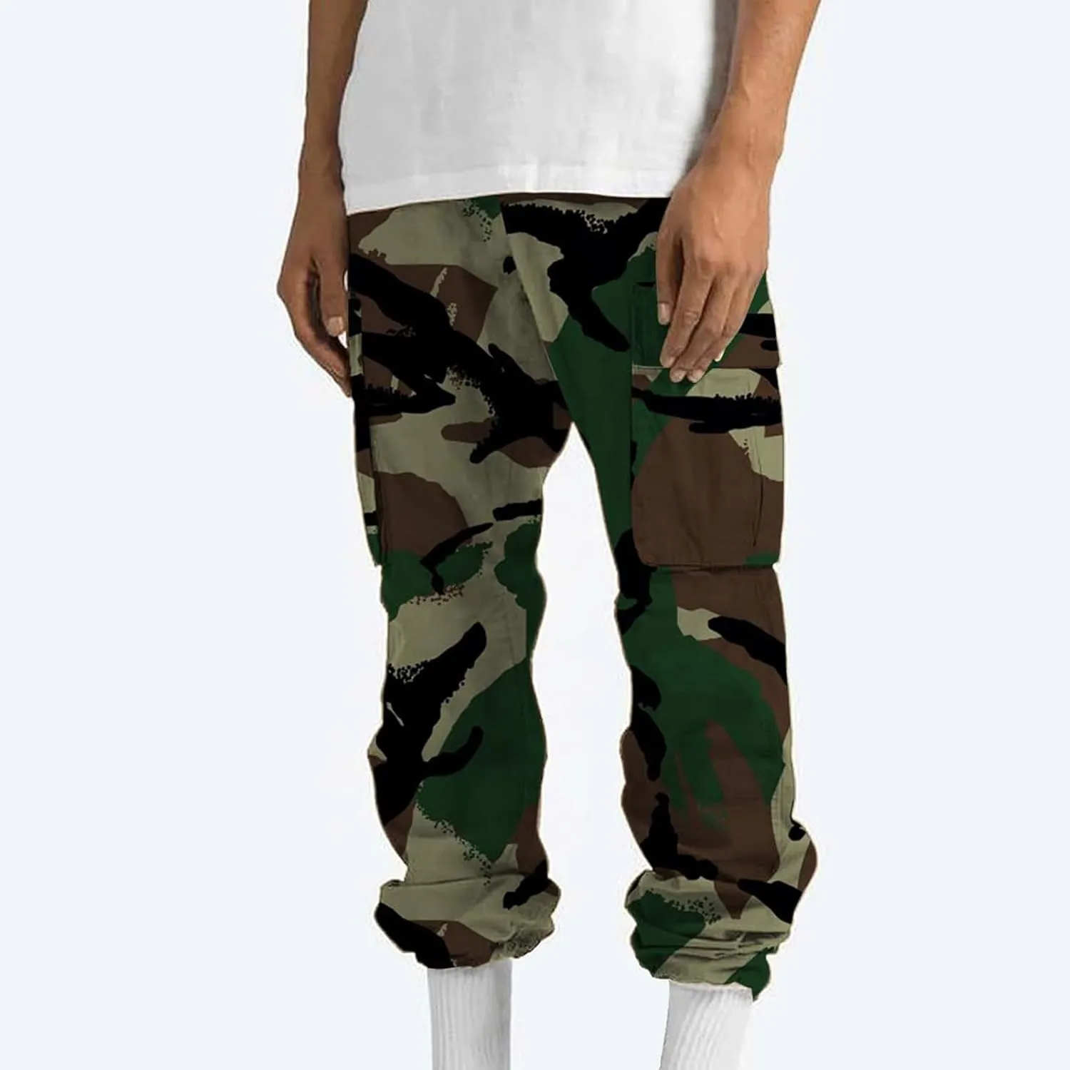 Finelylove Camo Cargo Sweatpants for Men Casual Hiking Pants Joggers Lightweight Loose Straight Casual Workout Pants