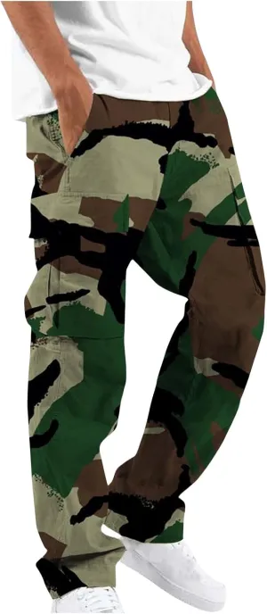 Finelylove Camo Cargo Sweatpants for Men Casual Hiking Pants Joggers Lightweight Loose Straight Casual Workout Pants