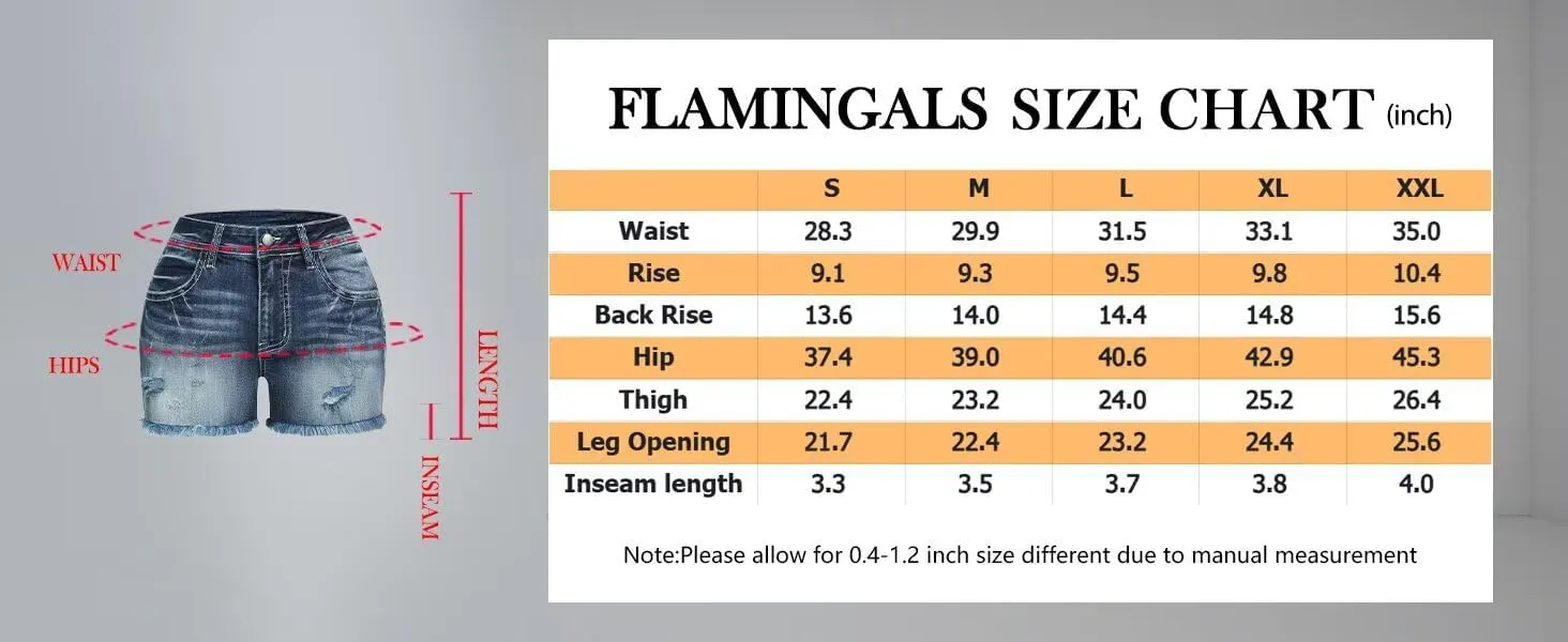 Flamingals Jean Shorts for Women Mid Waisted Stretchy Ripped Denim Shorts Raw Hem Curvy Summer Trendy Shorts