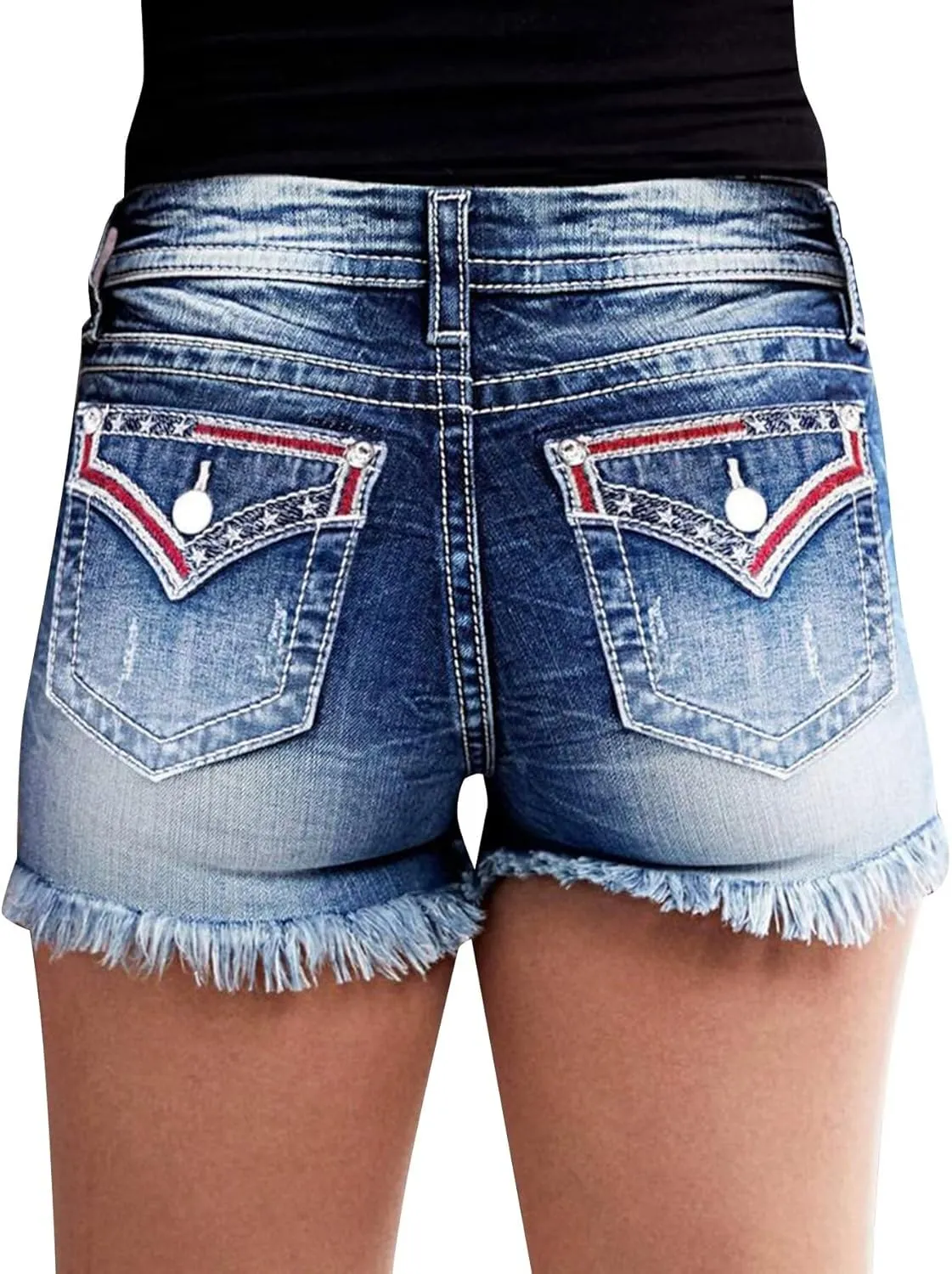 Flamingals Women Jean Shorts High Waist Distressed Frayed Raw Hem Straight Leg Denim Shorts