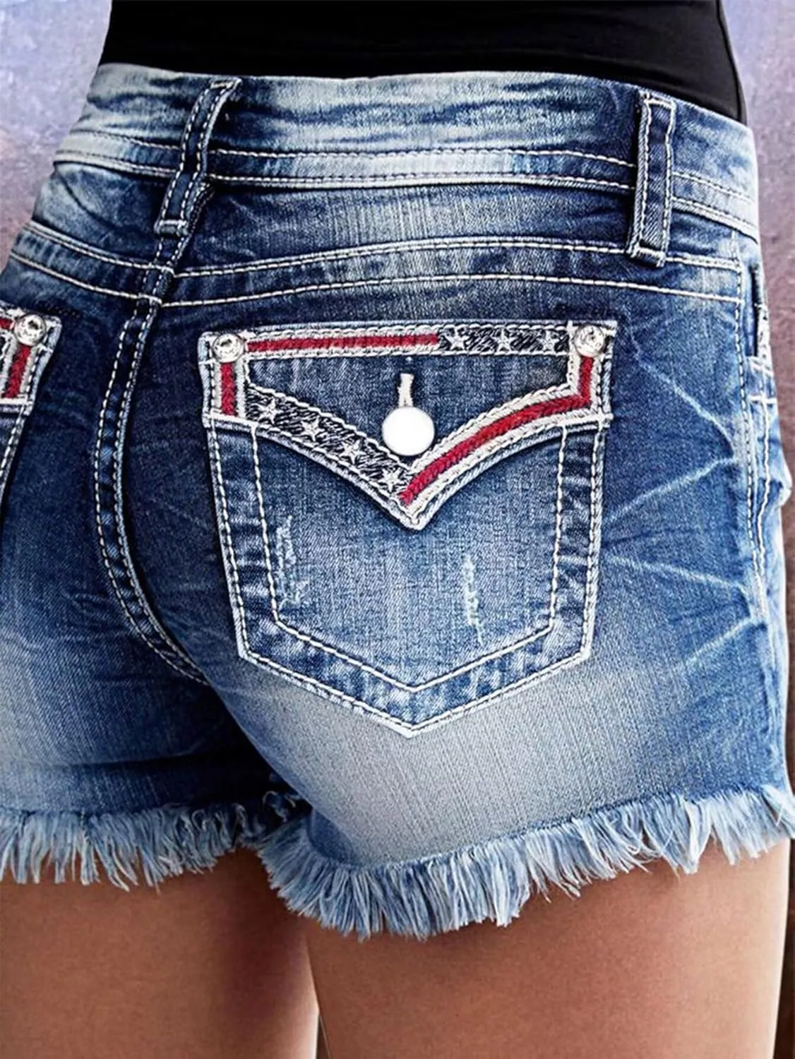 Flamingals Women Jean Shorts High Waist Distressed Frayed Raw Hem Straight Leg Denim Shorts