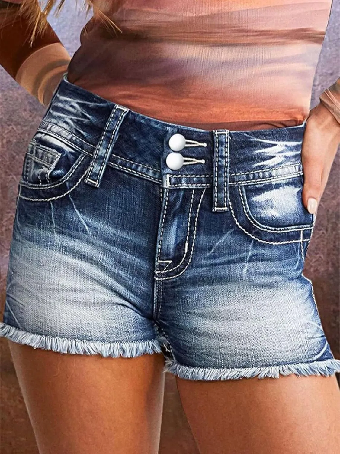 Flamingals Women Jean Shorts High Waist Distressed Frayed Raw Hem Straight Leg Denim Shorts