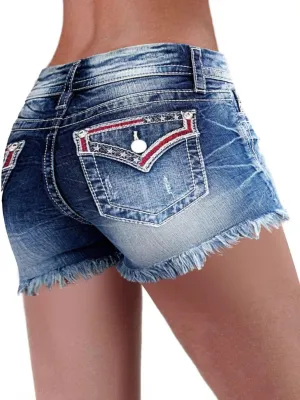 Flamingals Women Jean Shorts High Waist Distressed Frayed Raw Hem Straight Leg Denim Shorts
