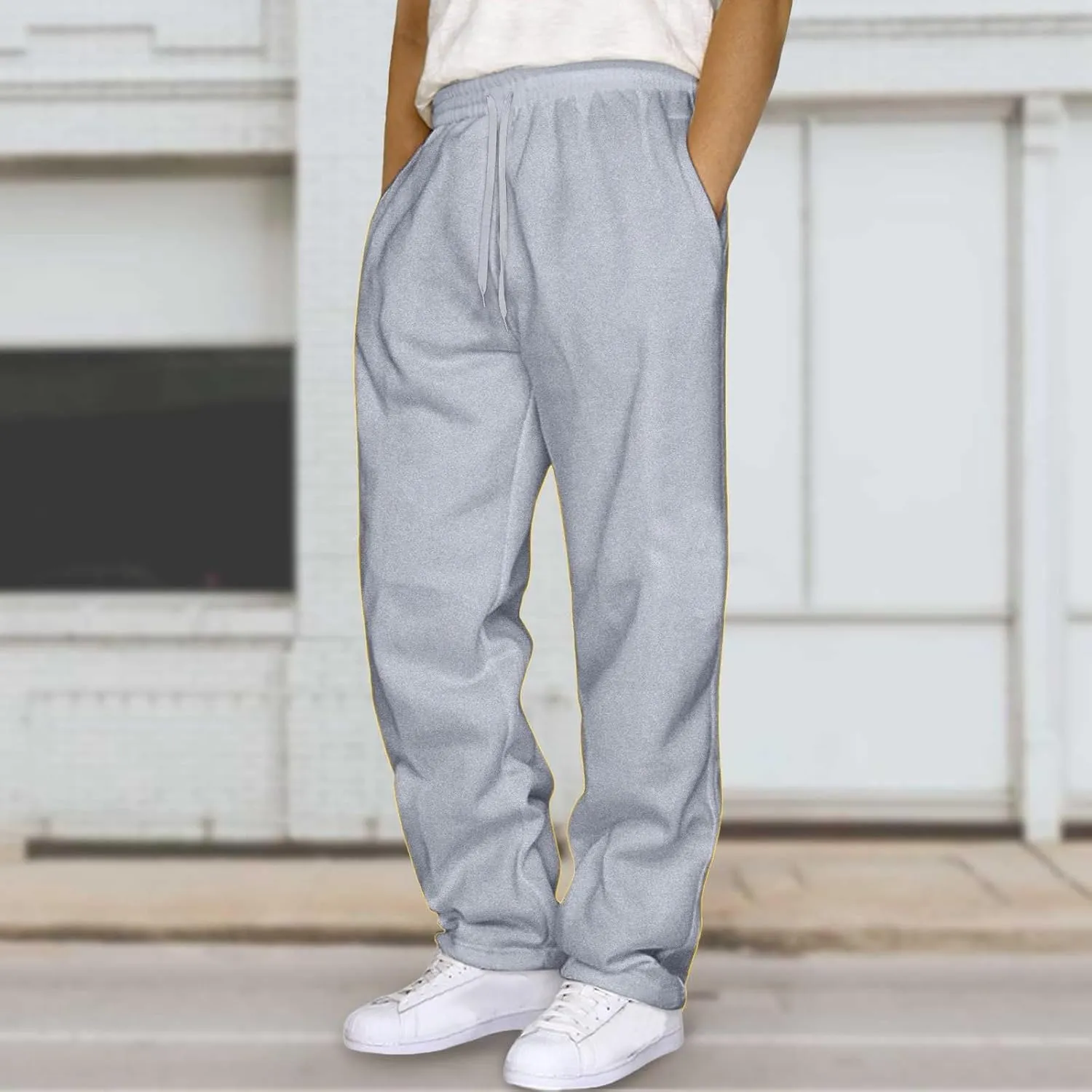 Fleece Sweatpants Men Straight Leg Athletic Pants Casual Workout Trousers Baggy Lounge Running Joggers with Pockets