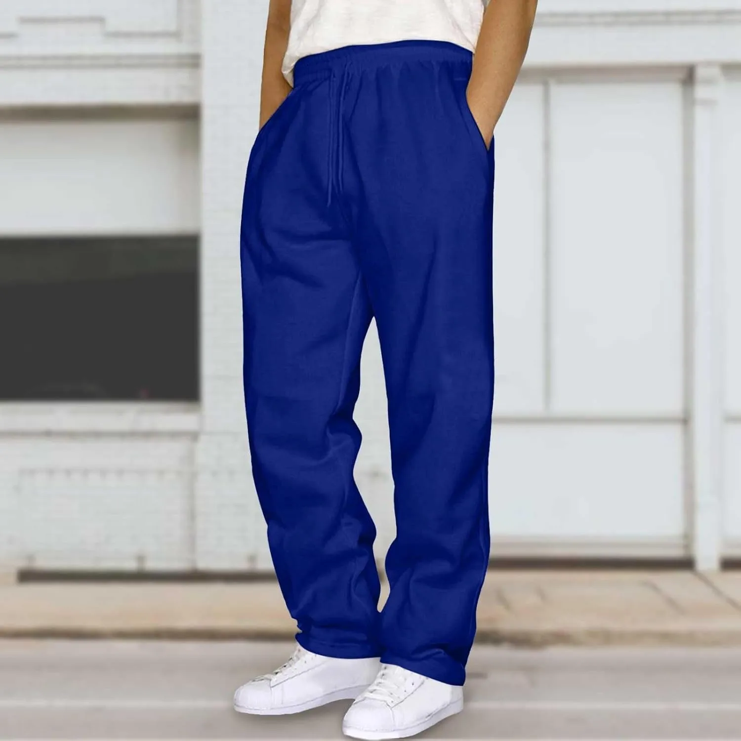 Fleece Sweatpants Men Straight Leg Athletic Pants Casual Workout Trousers Baggy Lounge Running Joggers with Pockets