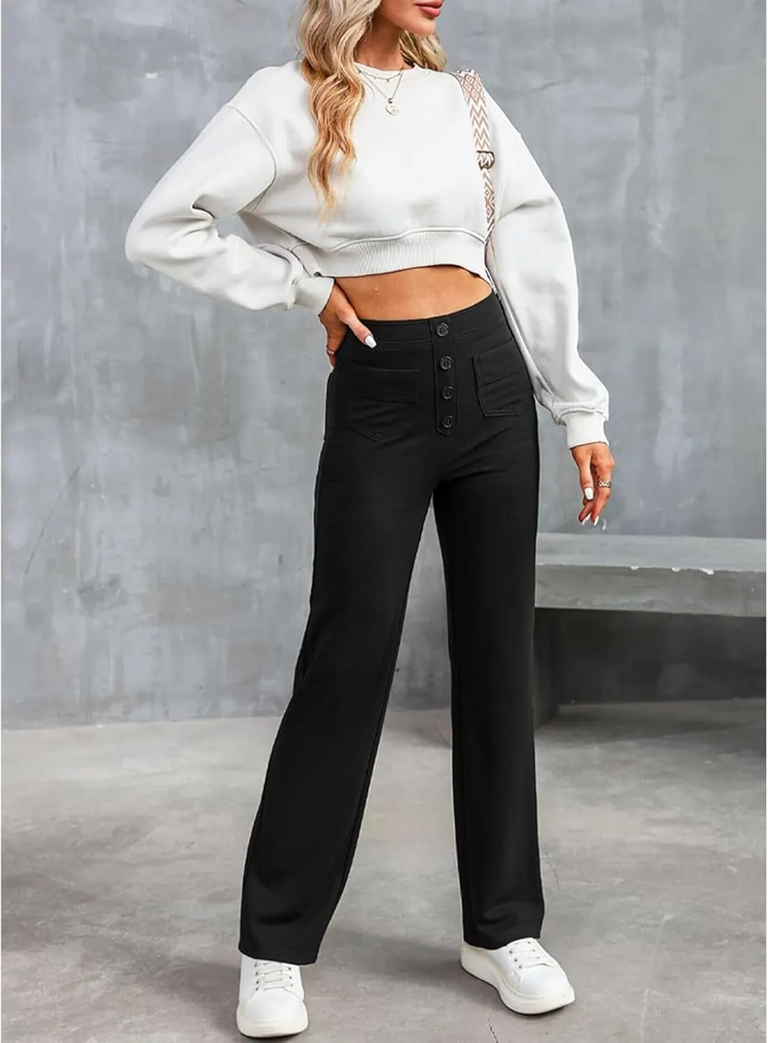 Flexipants - Women's Casual High Waist Stretch Pants, Womens Pants, Flexi Pants, Straight Leg Casual Trousers with Pockets