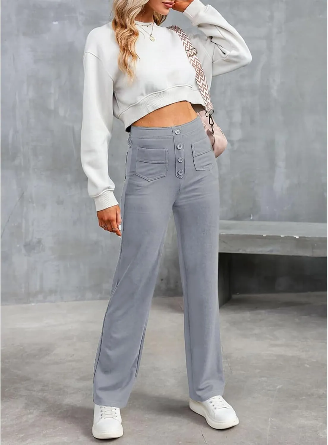 Flexipants - Women's Casual High Waist Stretch Pants, Womens Pants, Flexi Pants, Straight Leg Casual Trousers with Pockets