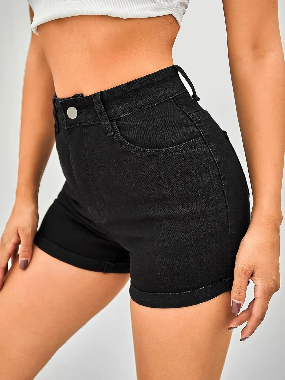 Floerns Women's Casual High Waist Button Fly Denim Jean Shorts