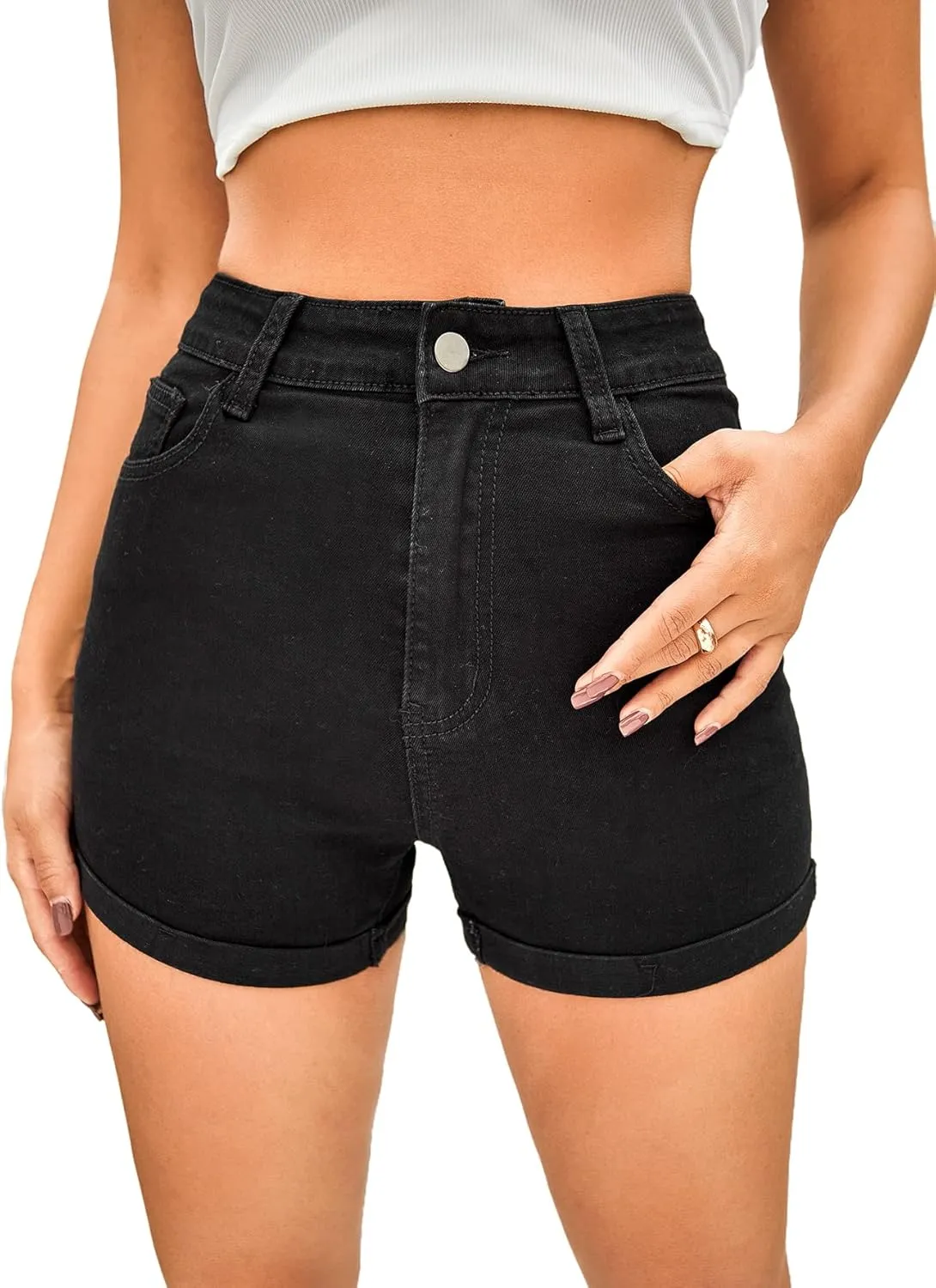 Floerns Women's Casual High Waist Button Fly Denim Jean Shorts