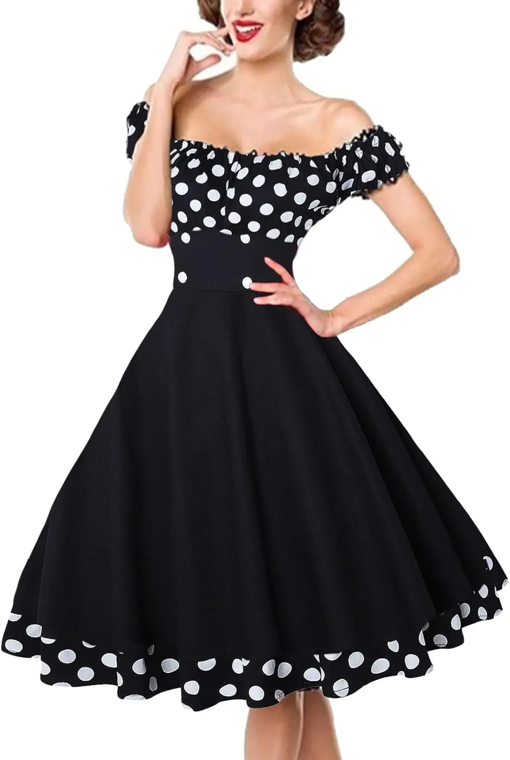 Flowy Party Dresses for Women Classy Polka Dots Off Shoulder Empire Waist Beach Dress Work Travel Resort Wear for Women 2025