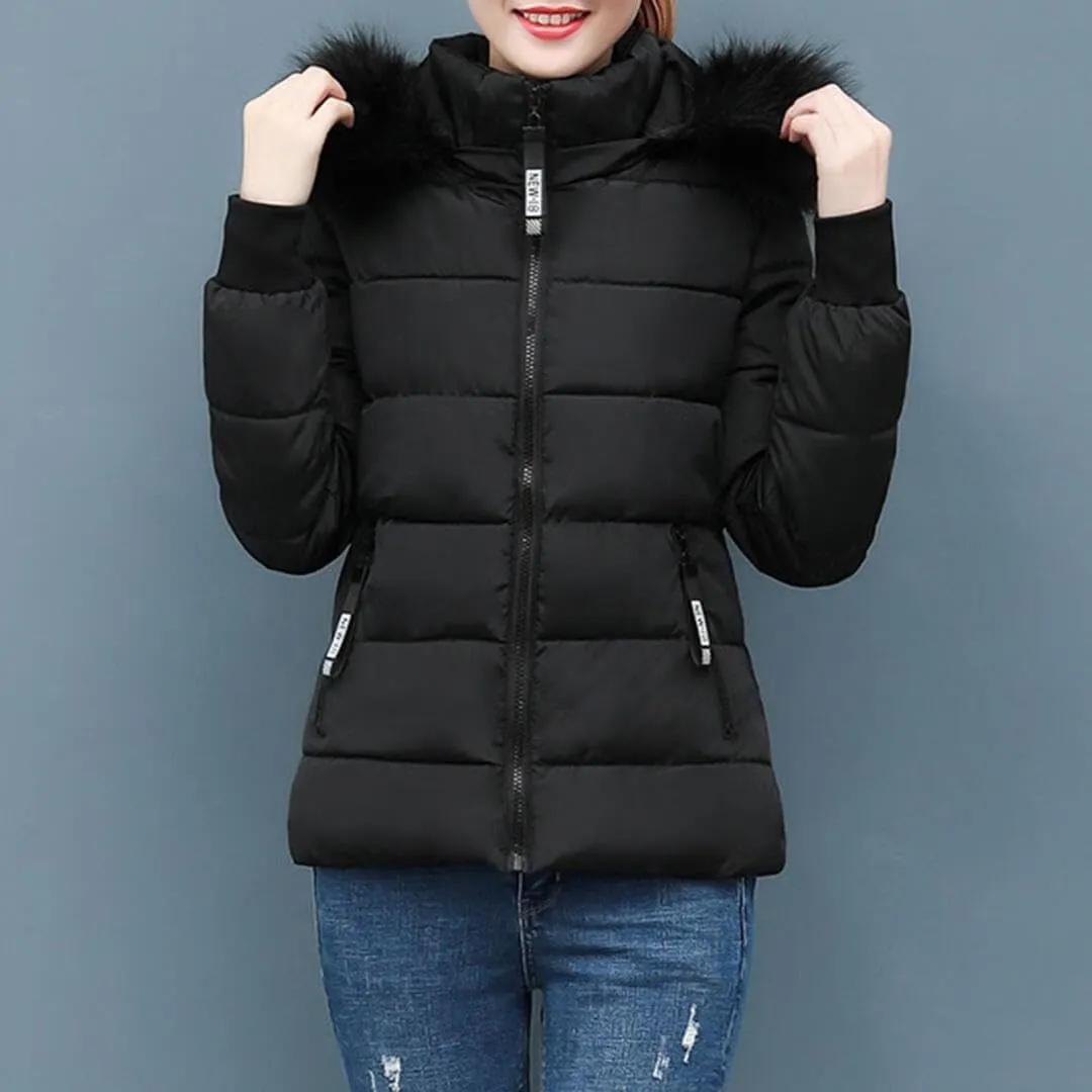 FMCHICO Women's Winter Puffer Coat Thicken Down Jacket Waterproof Faux Fur Detachable Hooded Parka