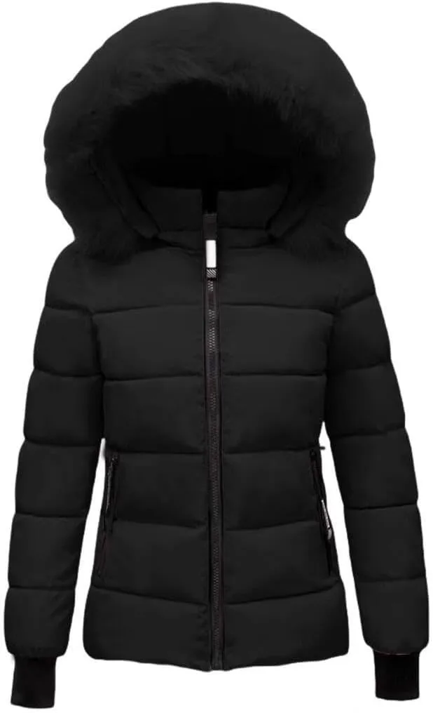 FMCHICO Women's Winter Puffer Coat Thicken Down Jacket Waterproof Faux Fur Detachable Hooded Parka