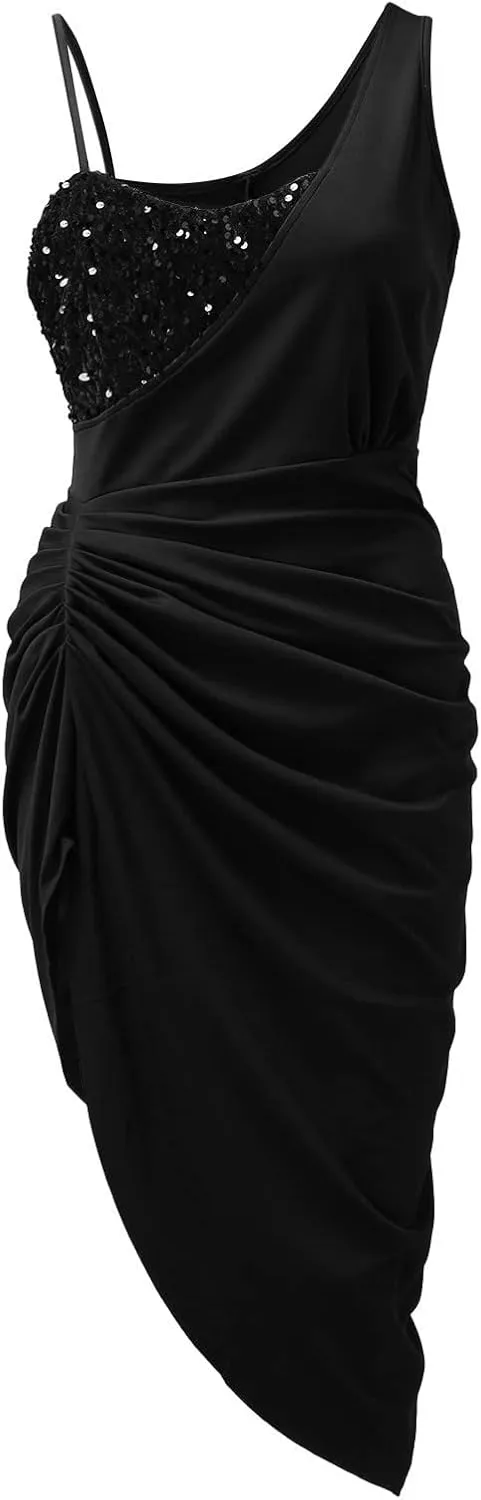 Formal Gowns for Women 2024 Elegant Ruched One-Shoulder Splice Midi Dress Sexy Side Shirring Sleeveless Evening Gowns