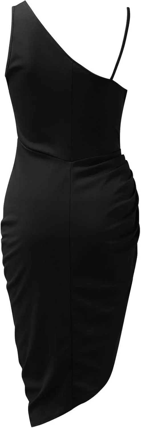 Formal Gowns for Women 2024 Elegant Ruched One-Shoulder Splice Midi Dress Sexy Side Shirring Sleeveless Evening Gowns