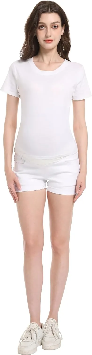 Foucome Women's Maternity Ripped Jean Shorts Roll Hem Denim Shorts Pregnancy Summer Shorts