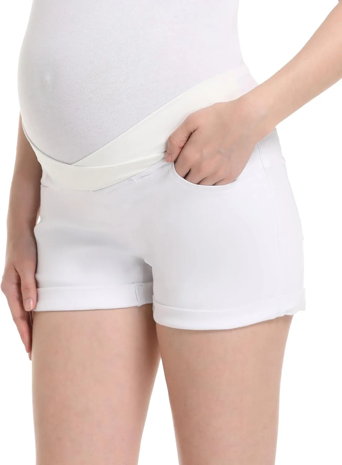 Foucome Women's Maternity Ripped Jean Shorts Roll Hem Denim Shorts Pregnancy Summer Shorts