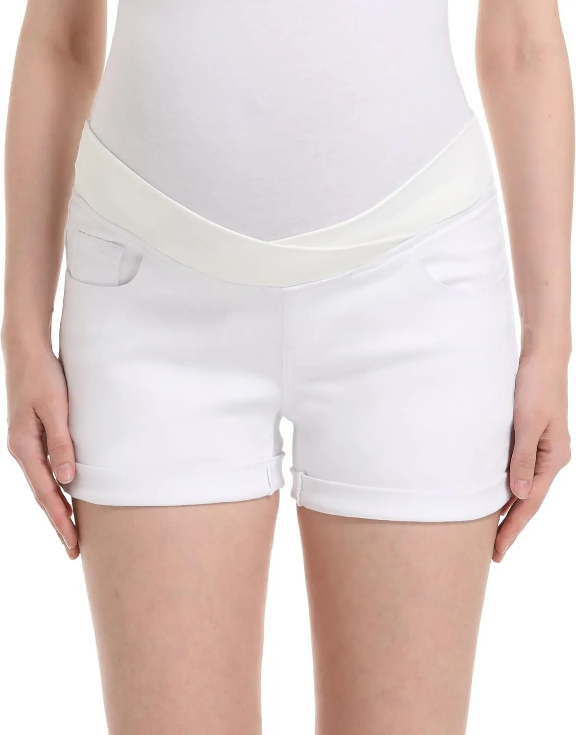 Foucome Women's Maternity Ripped Jean Shorts Roll Hem Denim Shorts Pregnancy Summer Shorts