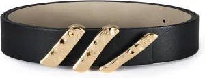 Genuine Leather Belt for Women Black Real Leather With Gold Metal Buckle Luxury Casual Fashion Belts
