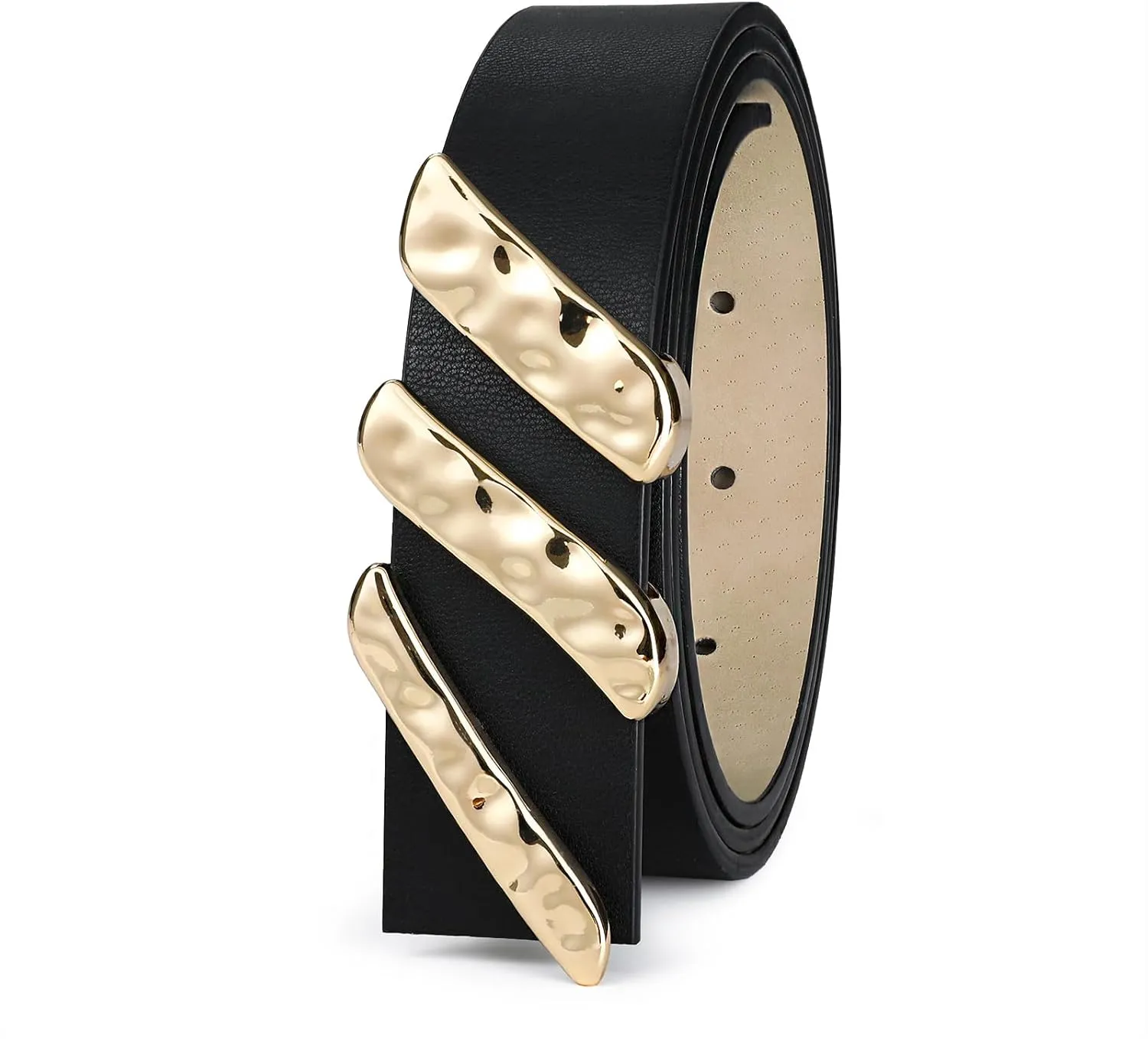 Genuine Leather Belt for Women Black Real Leather With Gold Metal Buckle Luxury Casual Fashion Belts