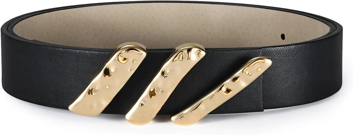 Genuine Leather Belt for Women Black Real Leather With Gold Metal Buckle Luxury Casual Fashion Belts