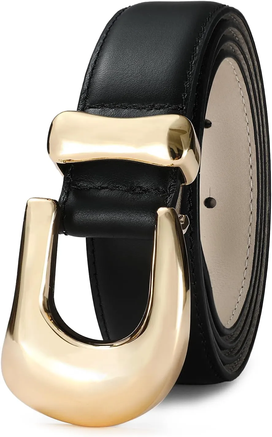 Genuine Leather Belt for Women Burgundy Leather With Gold Metal Buckle Luxury Casual Fashion Belts for Jeans Dresses
