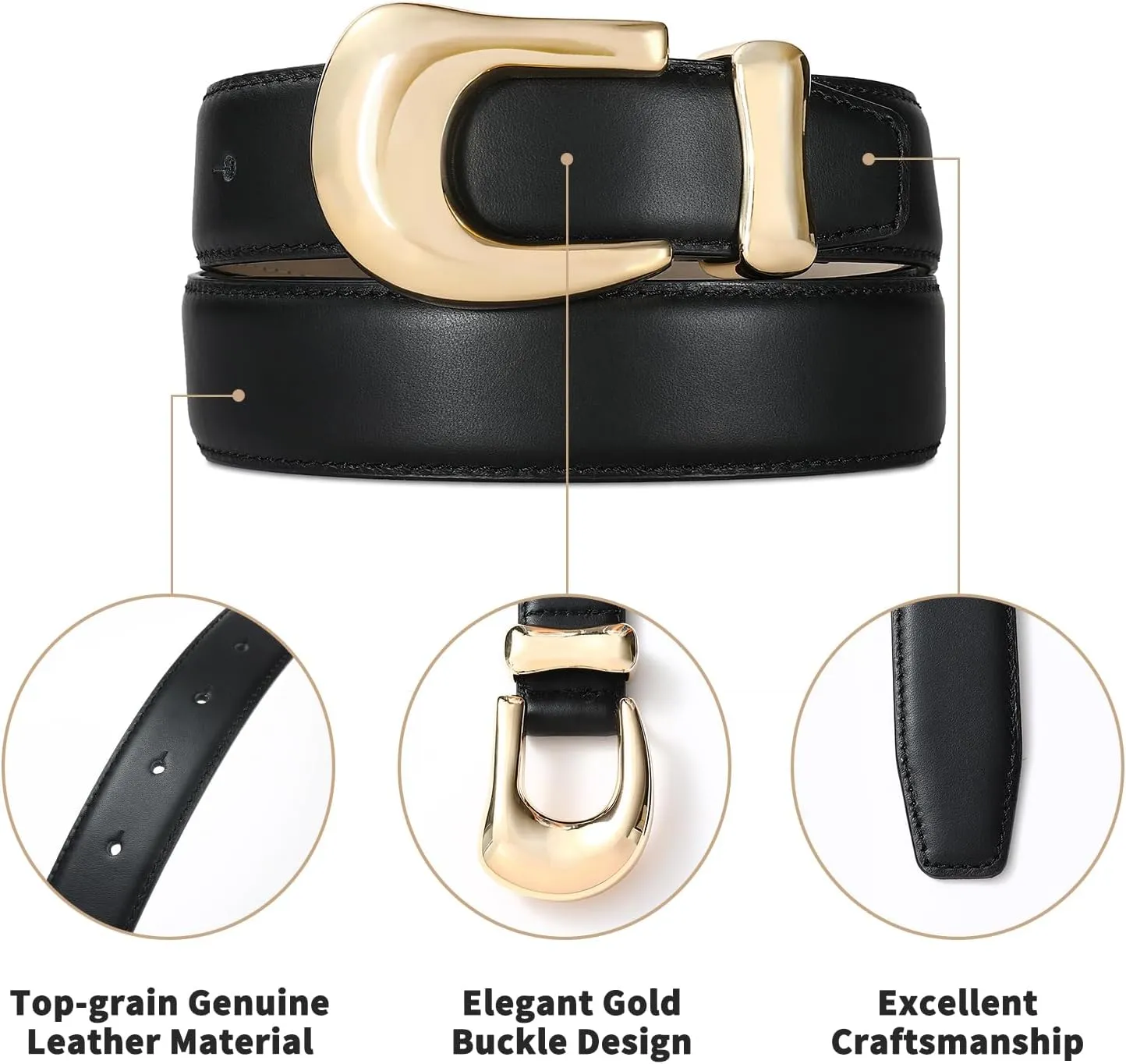 Genuine Leather Belt for Women Burgundy Leather With Gold Metal Buckle Luxury Casual Fashion Belts for Jeans Dresses