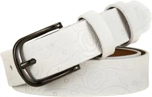 Genuine Leather Belt, Metal Pin Buckle Floral Pattern Reversible Belt for Women, Pant Belt, Casual Waistband for Daily Wear