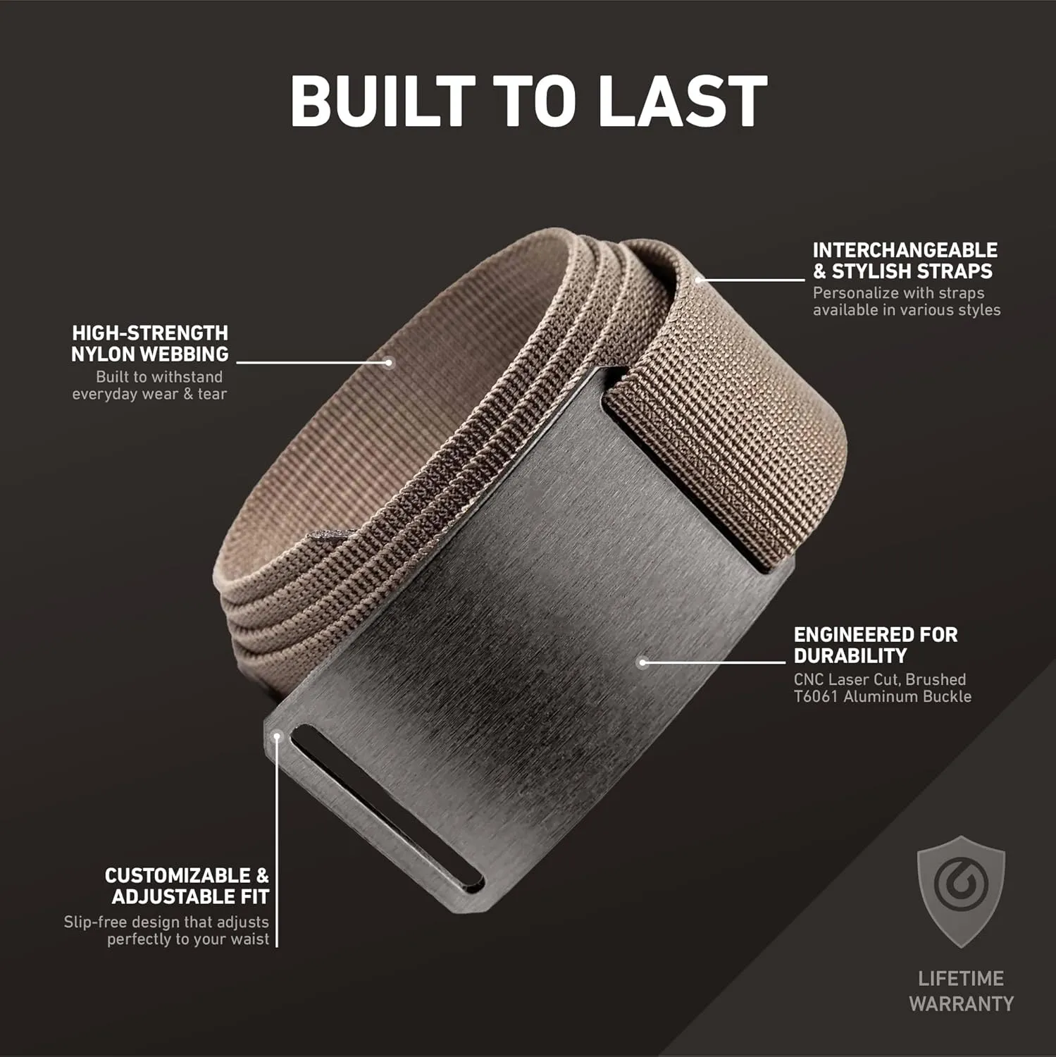 GRIP6 Gunmetal Belt: Durable Belts for Men & Women, Versatile Nylon Tactical Belt for Work, Golf, Casual & Outdoor Use