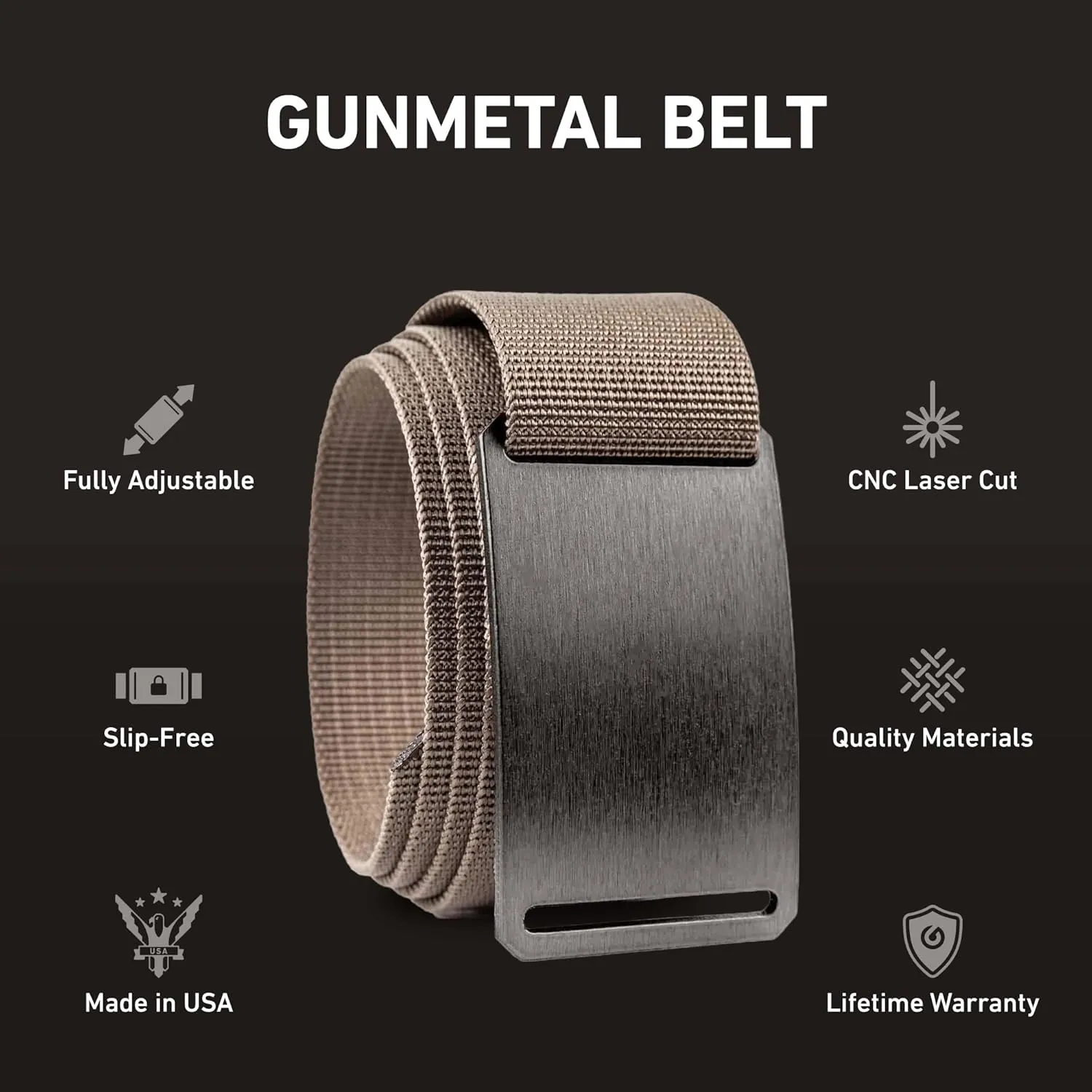 GRIP6 Gunmetal Belt: Durable Belts for Men & Women, Versatile Nylon Tactical Belt for Work, Golf, Casual & Outdoor Use