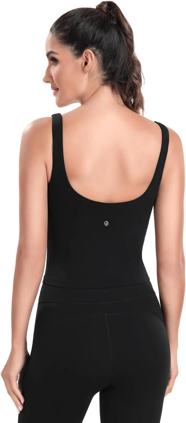 HeyNuts Zeal Bra Longline Classic U Back Medium Impact Wirefree Sports Bras, Workout Tank Tops with Removable Pads A-C Cups