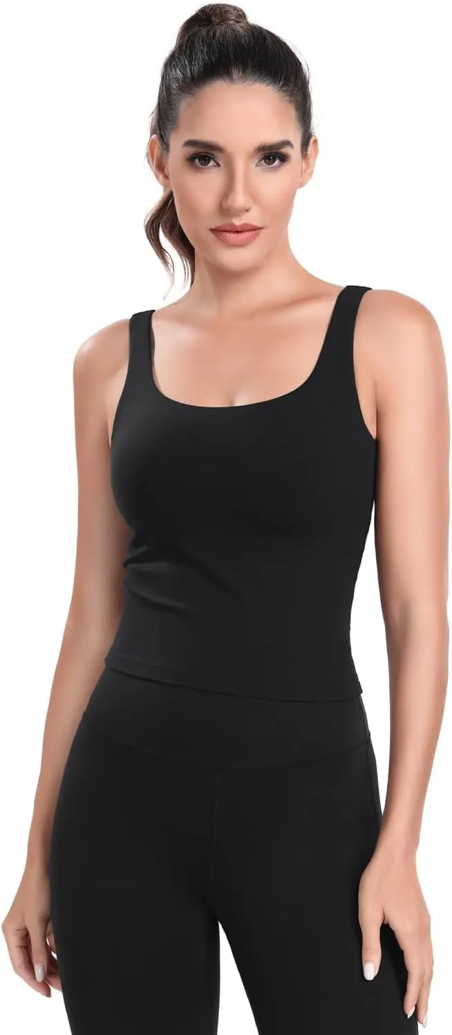 HeyNuts Zeal Bra Longline Classic U Back Medium Impact Wirefree Sports Bras, Workout Tank Tops with Removable Pads A-C Cups