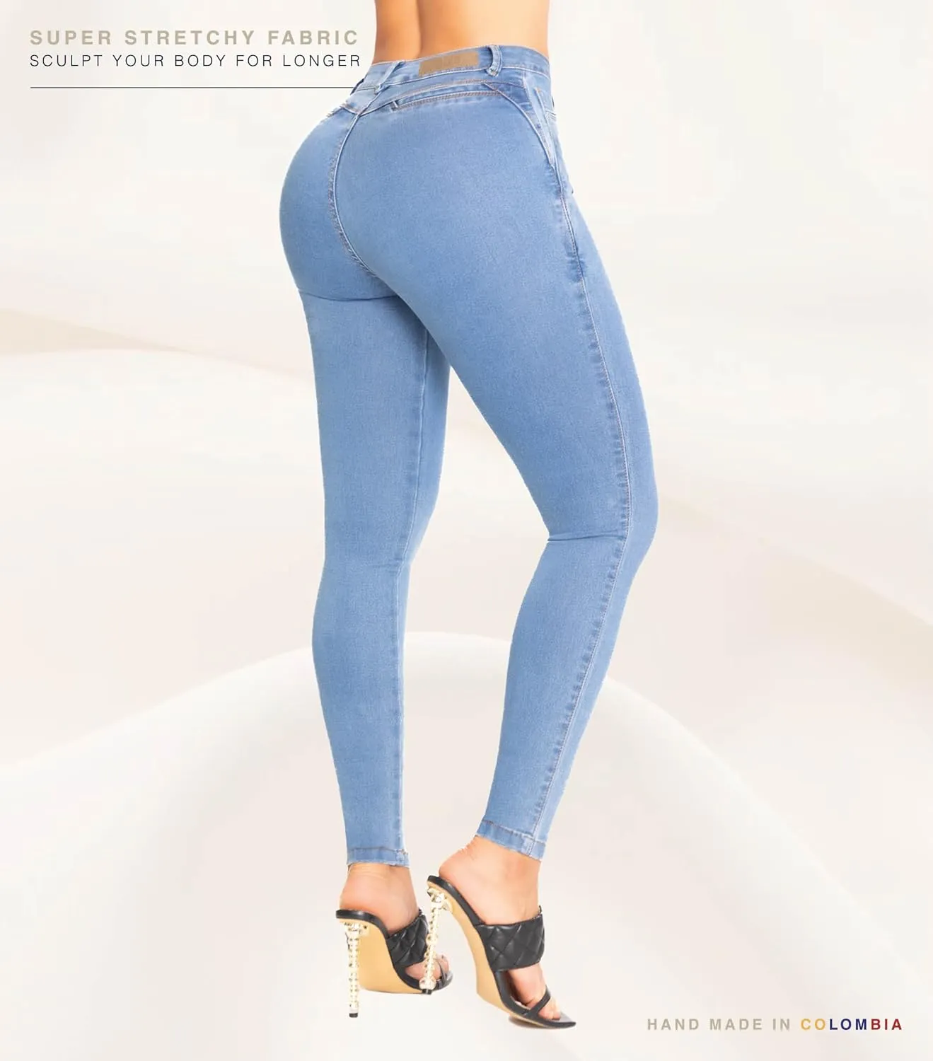 High-Rise Push-Up Jeans Pantalones Levanta Cola Colombianos Originales