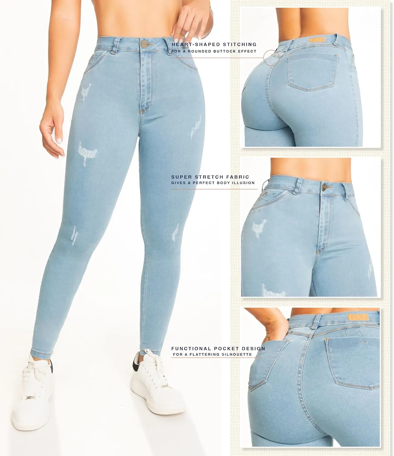 High-Rise Push-Up Jeans Pantalones Levanta Cola Colombianos Originales