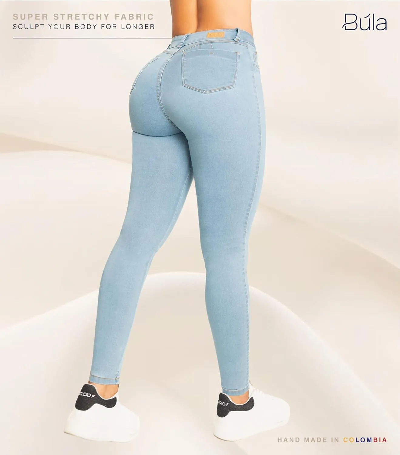 High-Rise Push-Up Jeans Pantalones Levanta Cola Colombianos Originales