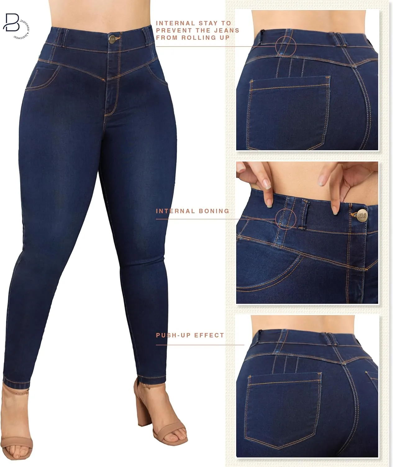 High-Rise Push-Up Jeans Pantalones Levanta Cola Colombianos Originales