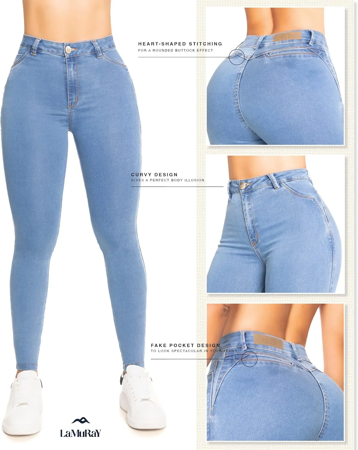 High-Rise Push-Up Jeans Pantalones Levanta Cola Colombianos Originales