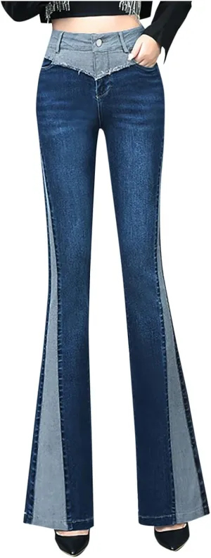 High Waisted Bell Bottom Jeans for Women Flare Jeans Skinny Stretch Wide Leg Jeans for Women Trendy,Patchwork Pants