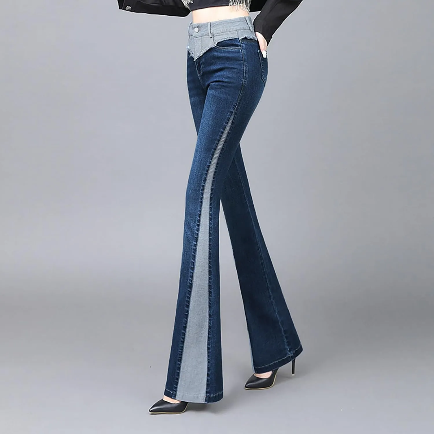 High Waisted Bell Bottom Jeans for Women Flare Jeans Skinny Stretch Wide Leg Jeans for Women Trendy,Patchwork Pants