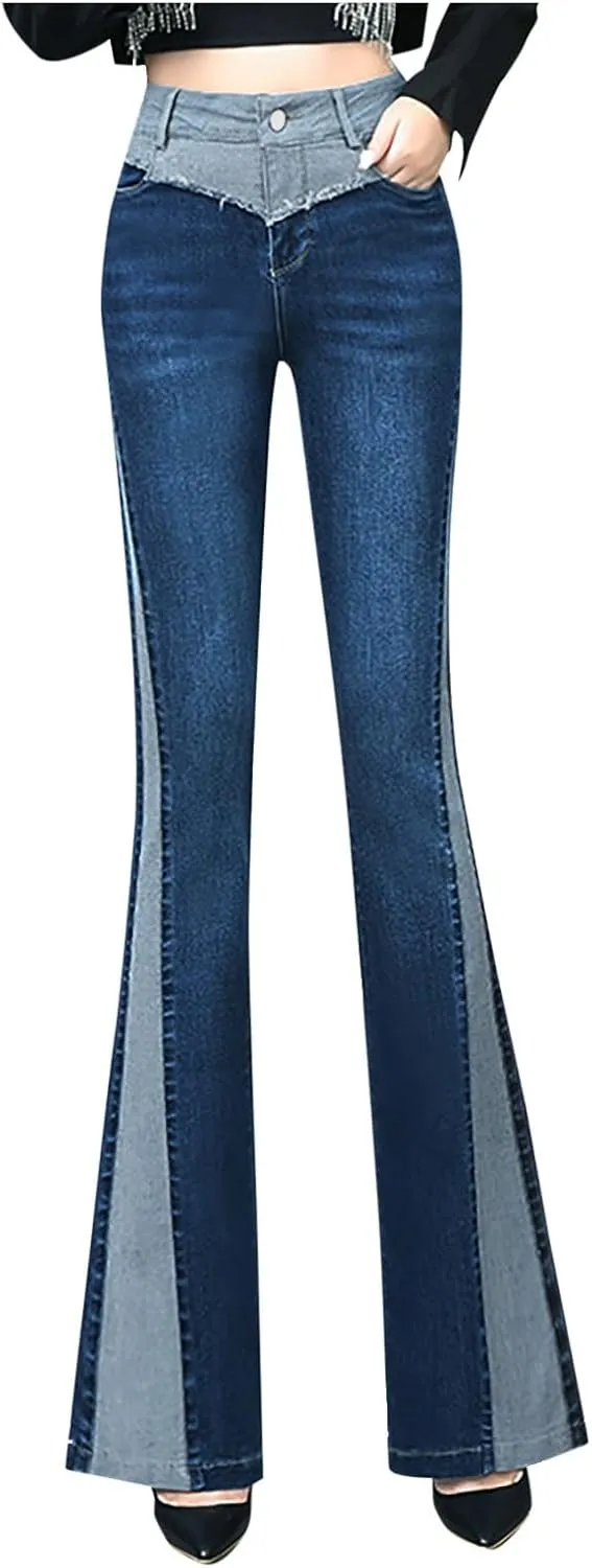 High Waisted Bell Bottom Jeans for Women Flare Jeans Skinny Stretch Wide Leg Jeans for Women Trendy,Patchwork Pants