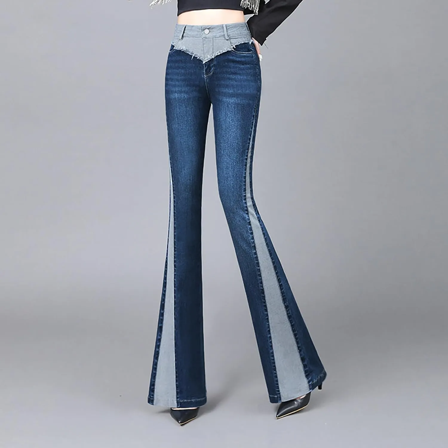 High Waisted Bell Bottom Jeans for Women Flare Jeans Skinny Stretch Wide Leg Jeans for Women Trendy,Patchwork Pants