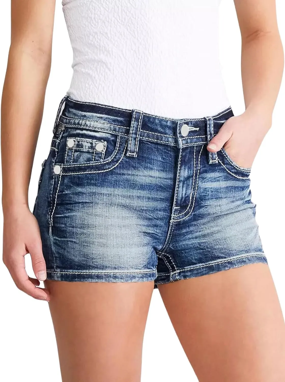 High Waisted Jean Shorts for Women Stretchy Distressed Skinny Denim Shorts Ripped Summer Shorts Embroided Pockets