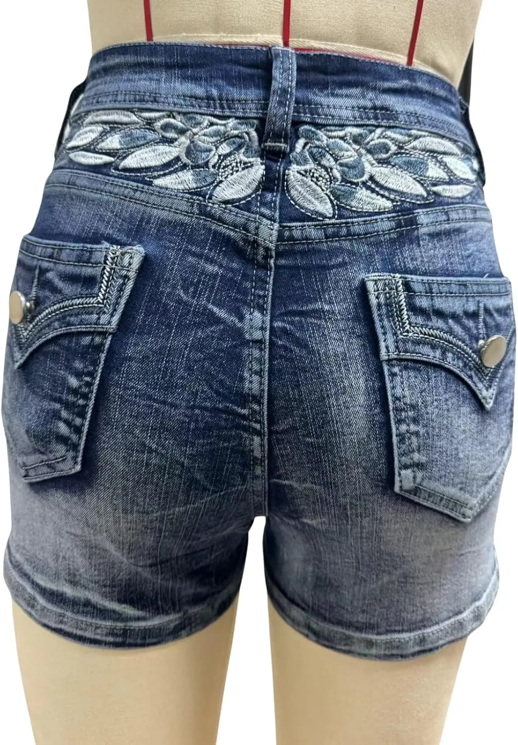 High Waisted Jean Shorts for Women Stretchy Distressed Skinny Denim Shorts Ripped Summer Shorts Embroided Pockets