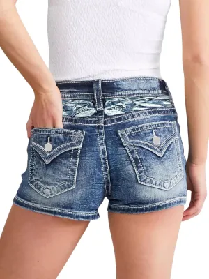 High Waisted Jean Shorts for Women Stretchy Distressed Skinny Denim Shorts Ripped Summer Shorts Embroided Pockets
