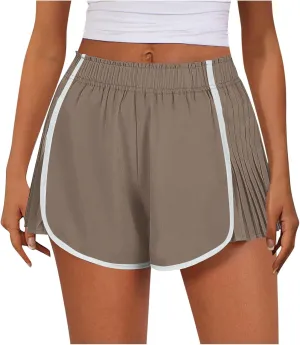 hlysgo Running Shorts for Women High Waisted Quick Dry Athletic Workout Shorts Pleated Contrast Color Summer Tennis Shorts