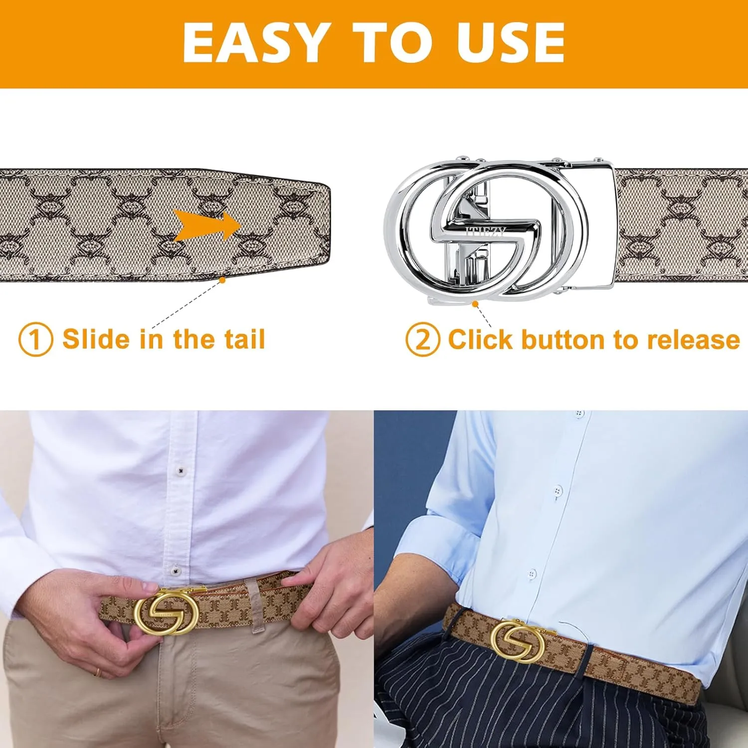 ITIEZY Ratchet Belts for Men - Leather Click Belt for Casual Dress 1 3/8", Mens Adjustable Belt Trim to Fit
