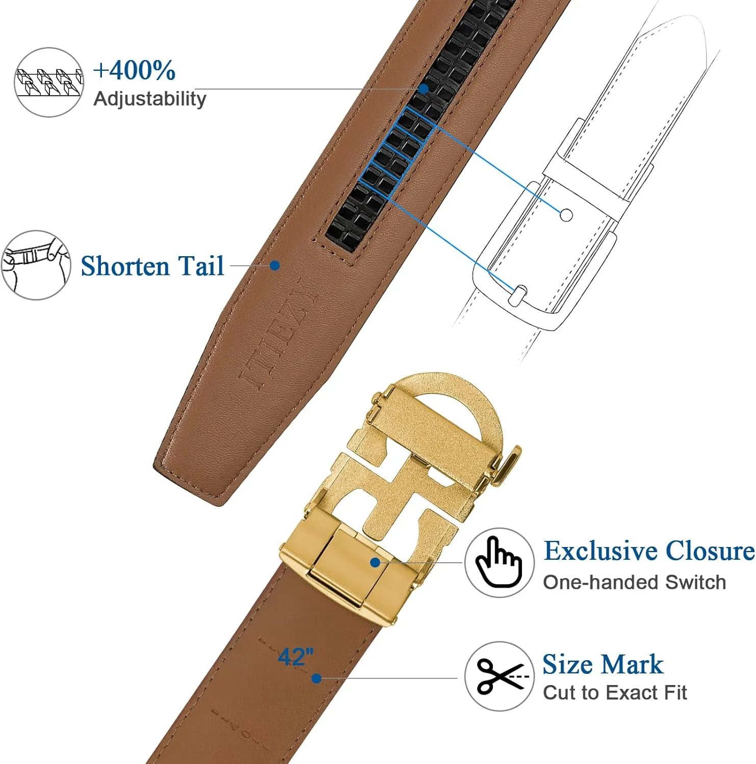 ITIEZY Ratchet Belts for Men - Leather Click Belt for Casual Dress 1 3/8", Mens Adjustable Belt Trim to Fit