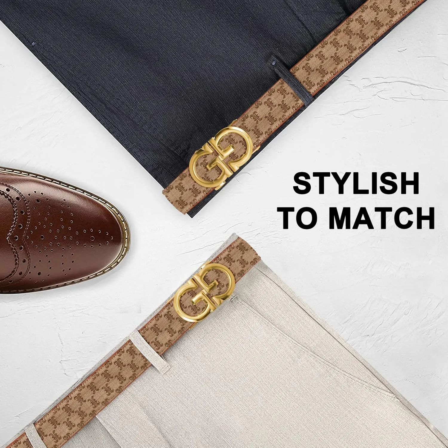 ITIEZY Ratchet Belts for Men - Leather Click Belt for Casual Dress 1 3/8", Mens Adjustable Belt Trim to Fit