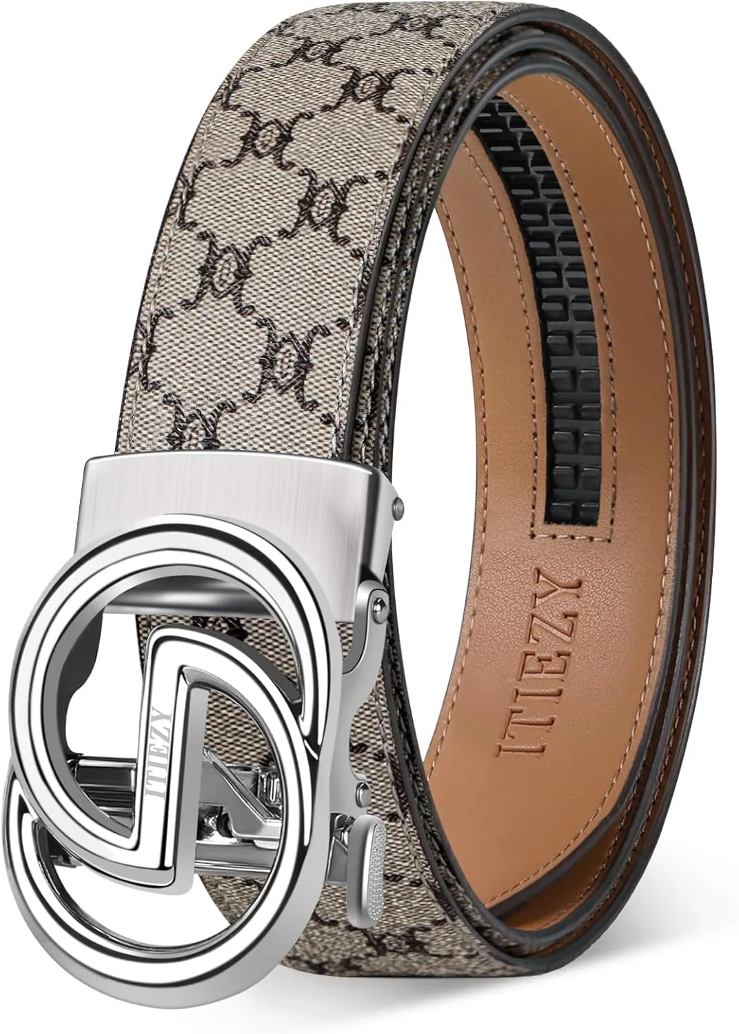 ITIEZY Ratchet Belts for Men - Leather Click Belt for Casual Dress 1 3/8", Mens Adjustable Belt Trim to Fit