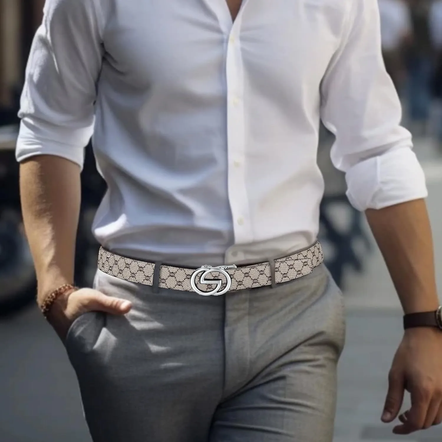 ITIEZY Ratchet Belts for Men - Leather Click Belt for Casual Dress 1 3/8", Mens Adjustable Belt Trim to Fit